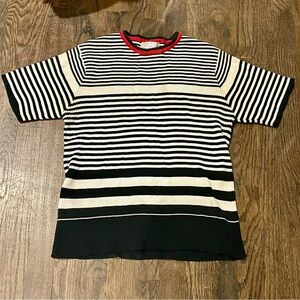 Sz S Sutton Studio black + white nautical striped short sleeve top w/ crew neck